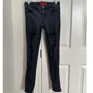 Tripp NYC by Daang Goodman Black Low Rise Distressed Skinny Jeans  Skull Details